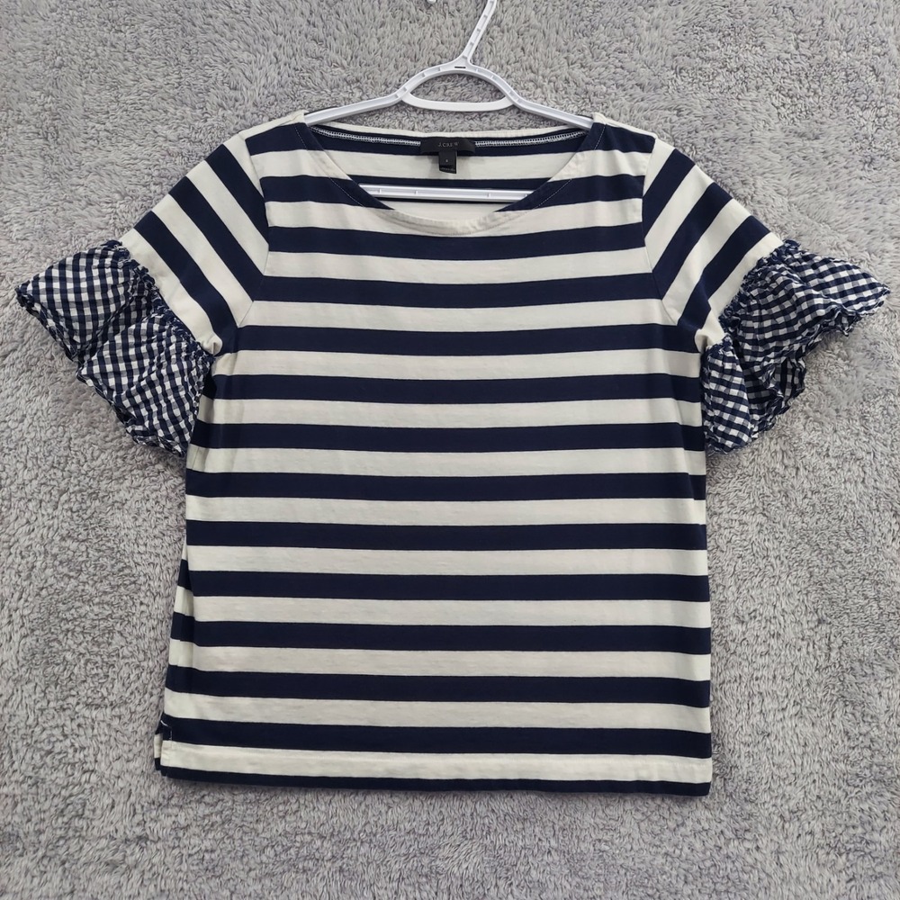 J. Crew Women's Shirt Striped‎ Short Sleeve 100% Cotton Small Coastal Prep EUC